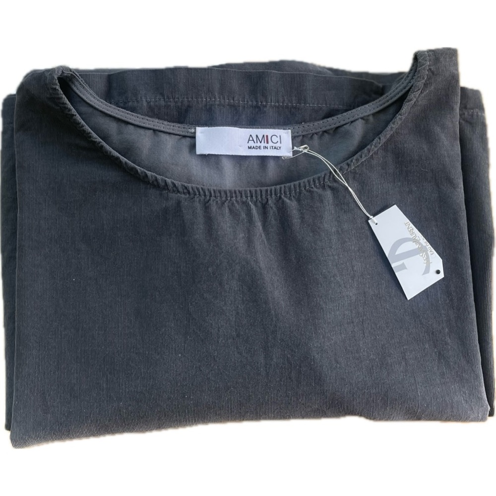 AMICI | M | Made in Italy Lagenlook 100% Cotton Ash Charcoal Graphite Maxi Dress